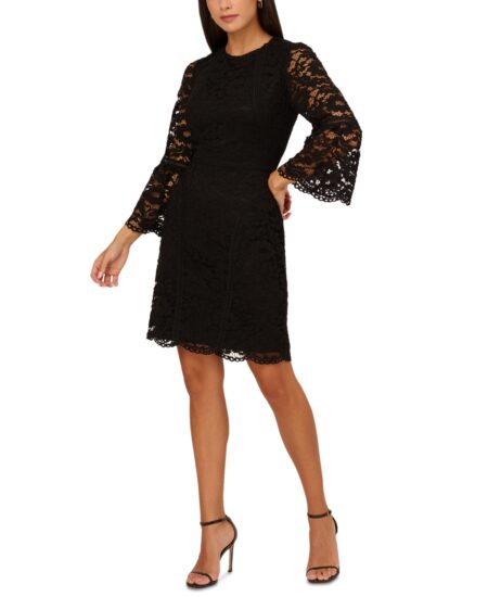  Women's Flare-Cuff Lace Sheath Dress Black