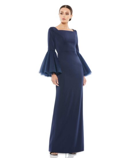 Women's Flounced Sleeve Square Neck Column Gown Navy