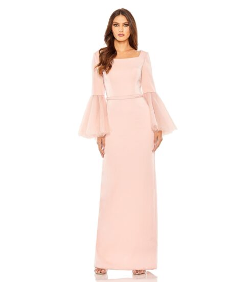 Women's Flounced Sleeve Square Neck Column Gown Rose