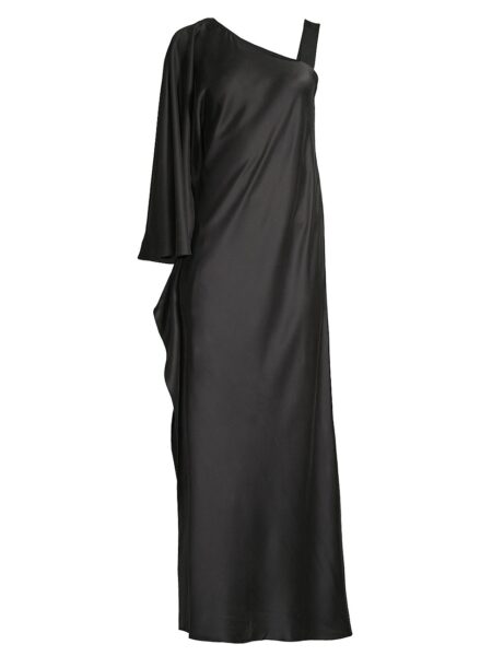 Women's Grace One-Shoulder Silk Gown Black   