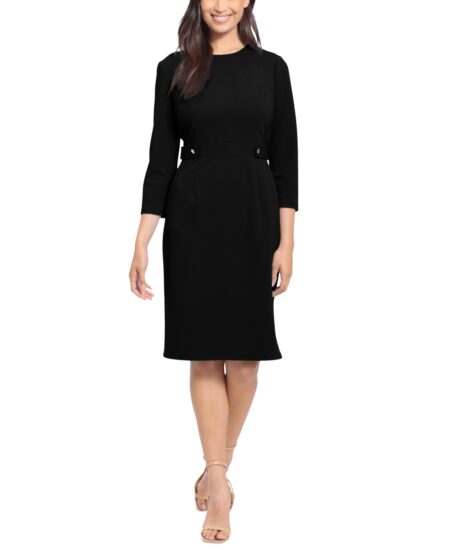 Women's Jewel-Neck / -Sleeve Sheath Dress Black