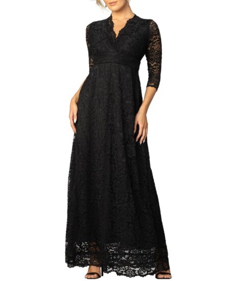 Women's Maria Lace A-Line Evening Gown with Pockets Onyx