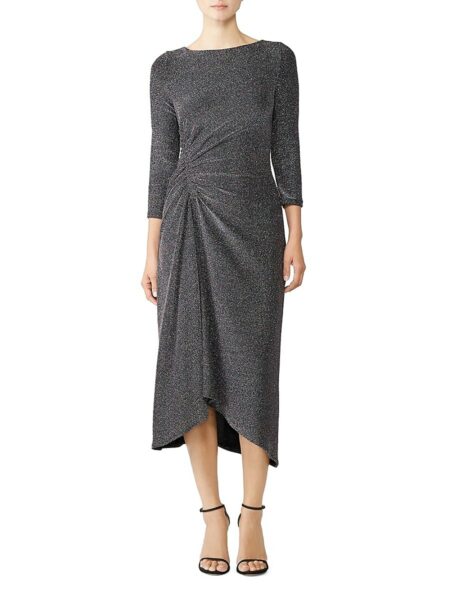  Women's Metallic Knit Midi Dress Grey   