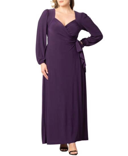 Women's Plus  Modern Muse Long Sleeve Wrap Gown Imperial plum