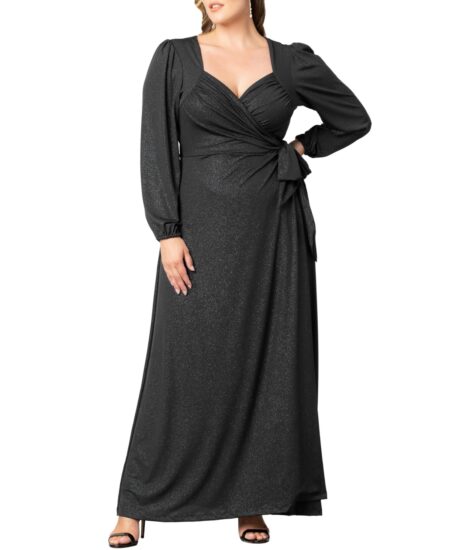 Women's Plus  Modern Muse Long Sleeve Wrap Gown Midnight star