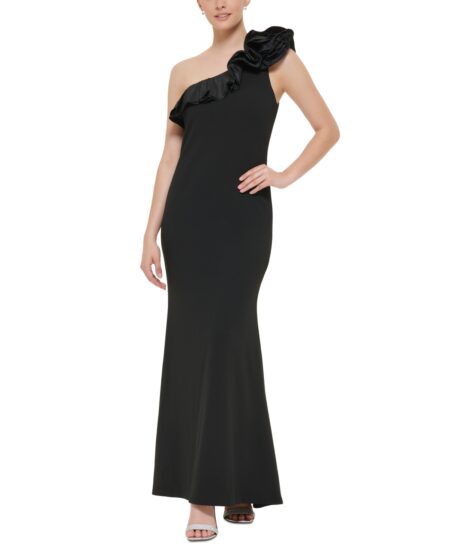  Women's Rosette One-Shoulder Gown Black