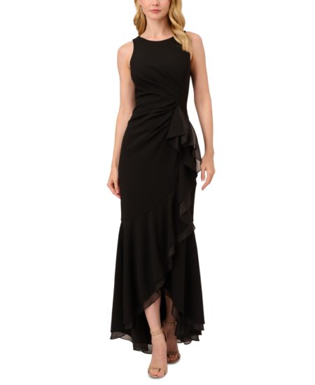  Women's Sleeveless Ruffled High-Low Gown Black