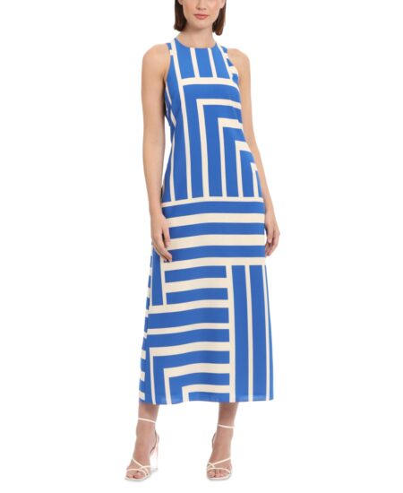  Women's Striped Sleeveless Maxi Dress Cream/Royal Blue