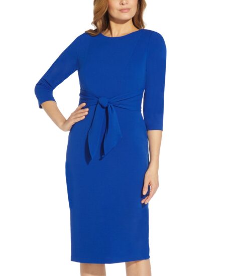  Women's Tie-Front / -Sleeve Crepe Knit Dress Violet Cobalt