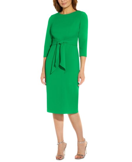  Women's Tie-Front / -Sleeve Crepe Knit Dress Vivid Green