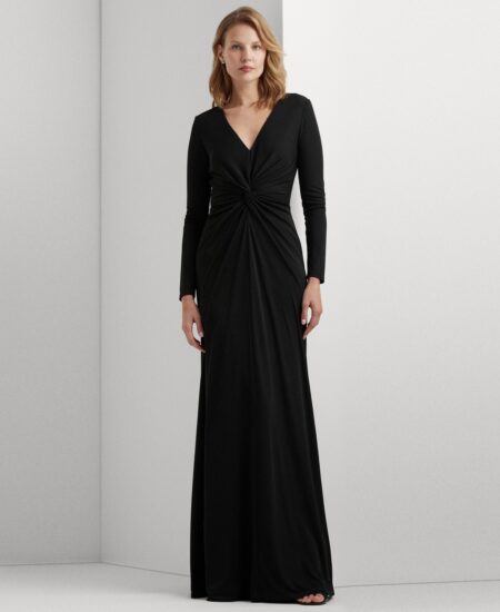  Women's Twisted Long-Sleeve Gown Black