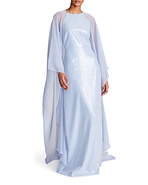  Adira Cape Sleeve Shimmer Gown