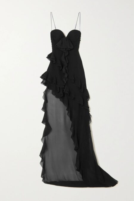   Asymmetric Silk-georgette Gown Black