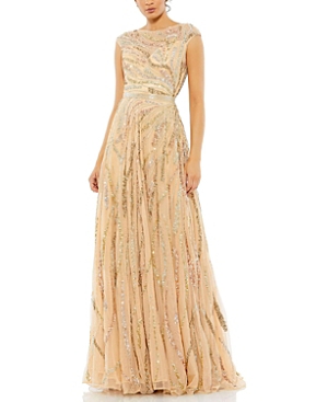  Cap Sleeve Embellished Evening Gown