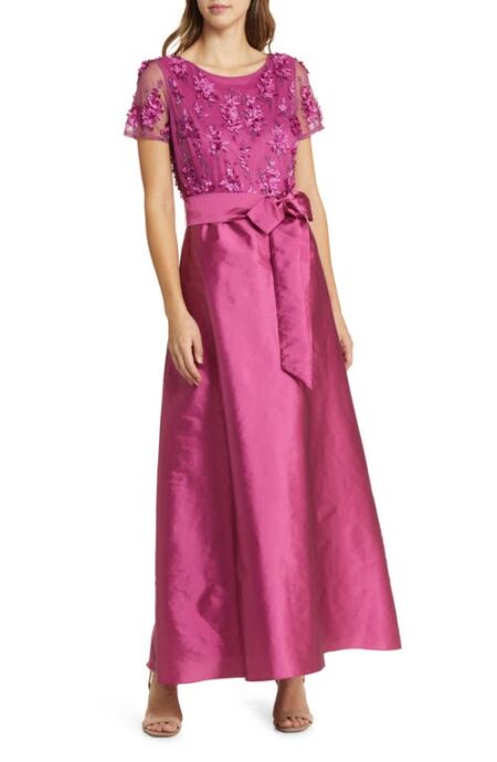   D Floral Bodice Beaded Gown in Magenta at Nordstrom   