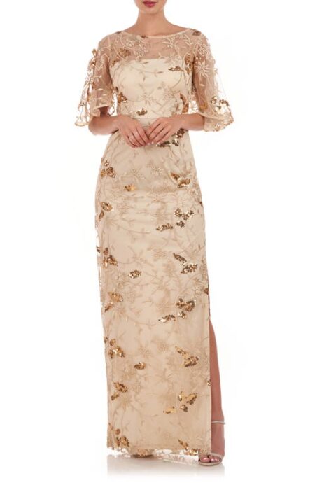  Daphne Embroidered Sequin Column Gown in Gold at Nordstrom   