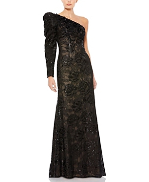  Embellished One Puff Sleeve Trumpet Gown