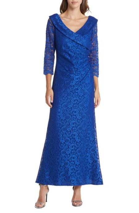  Embellished Ruched Lace Column Gown in Royal at Nordstrom   