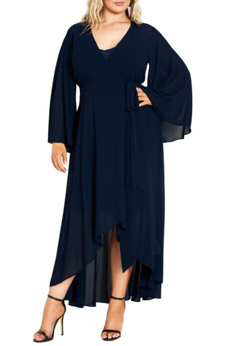  Fleetwood Long Sleeve Chiffon Wrap Dress in True Navy at Nordstrom   