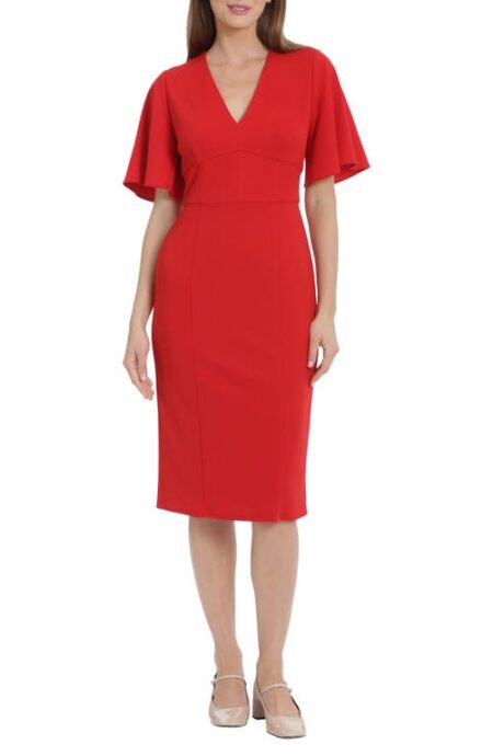  Flutter Sleeve Midi Dress in Racing Red at Nordstrom   