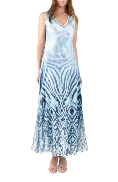  Lace-Up Charmeuse & Lace Maxi Dress in Aqua Ikat Zebra at Nordstrom  Medium
