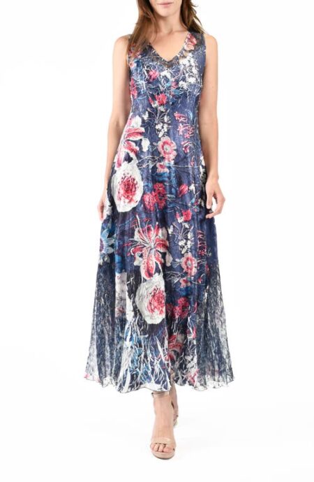  Lace-Up Charmeuse & Lace Maxi Dress in Stargazer Lily at Nordstrom  Large