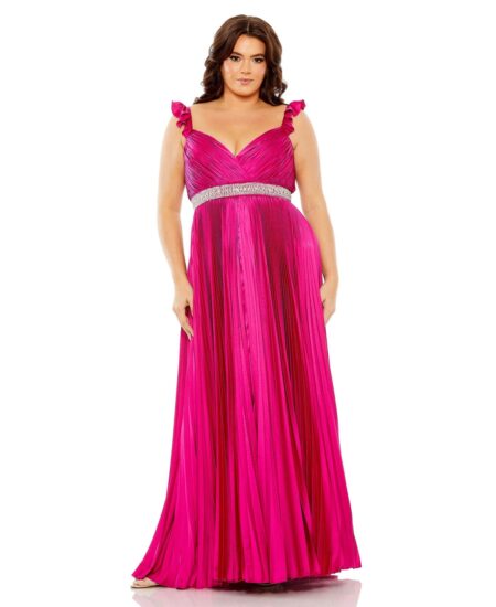  Plus  Embellished Waist Flutter Sleeve Pleated Gown Magenta
