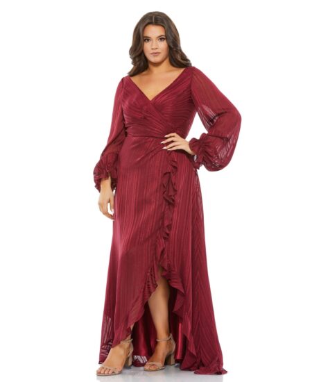 Plus  Faux Wrap Butterfly Sleeve Gown Burgundy