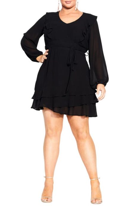  Pretty Ruffle Long Sleeve Dress in Black at Nordstrom  X 