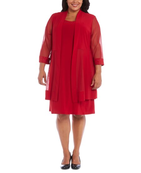R & M Richards Plus  Embellished Dress & Jacket Red