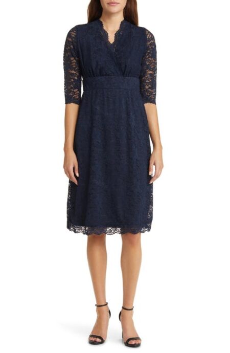  Scalloped Boudoir Lace A-Line Dress in Indigo Blue at Nordstrom  X-Large