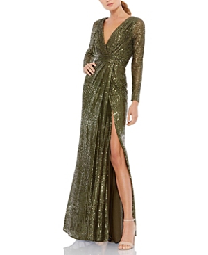  Sequined Long Sleeve Gown