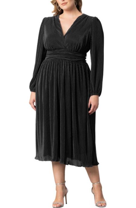  Sophie Pleated Midi A-Line Cocktail Dress in Onyx at Nordstrom   