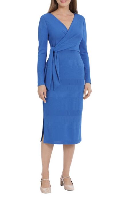  Textured Long Sleeve Knit Midi Dress in Princess Blue at Nordstrom   