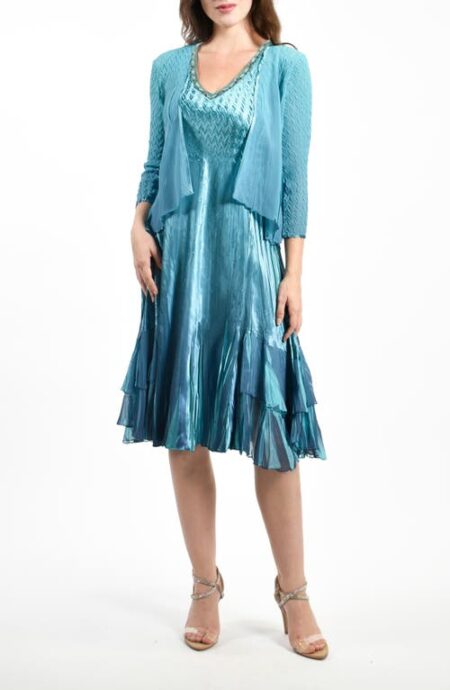  Tiered Charmeuse & Chiffon Dress & Jacket in Marine Night Ombre at Nordstrom  Medium