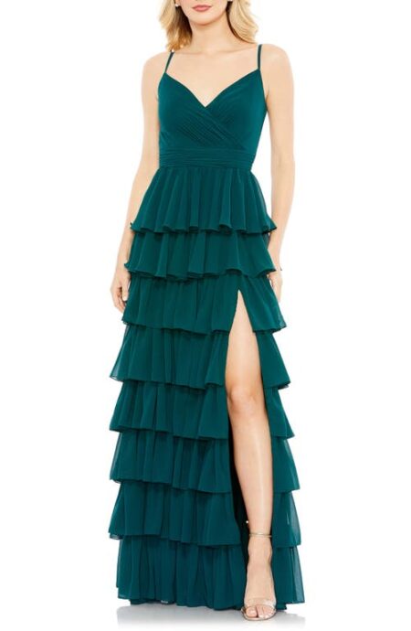  Tiered Ruffle Empire Waist Chiffon Gown in Deep Green at Nordstrom   