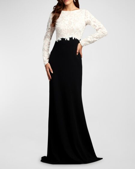 Two-Tone A-Line Lace Crepe Gown