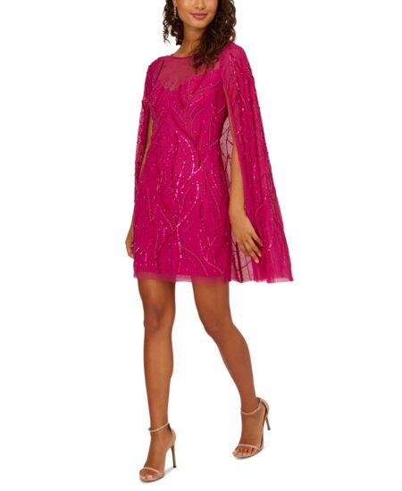  Women's Embellished Cape Dress Hot Orchid
