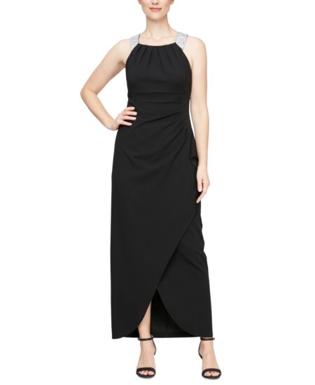  Women's Embellished-Strap Halter Gown Black