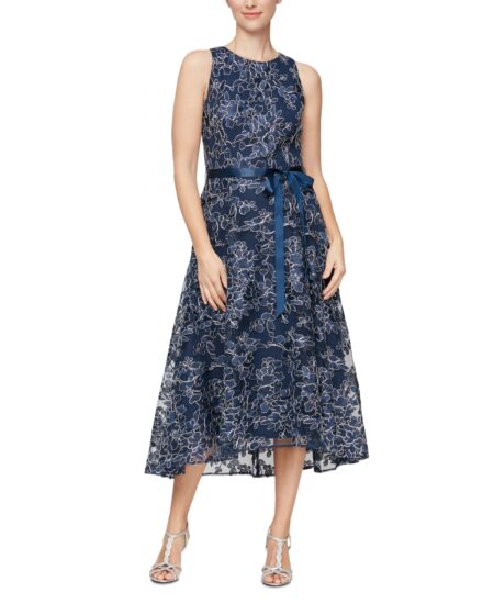  Women's Embroidered Lace Midi Dress Navy
