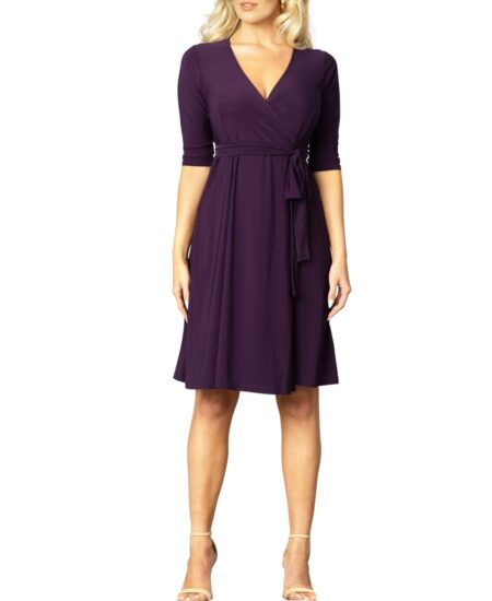  Women's Essential Wrap Dress with / Sleeves Plum passion