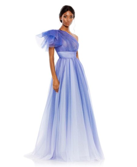 Women's Glitter Ombre Ruffled One Shoulder Ball gown Royal ombre