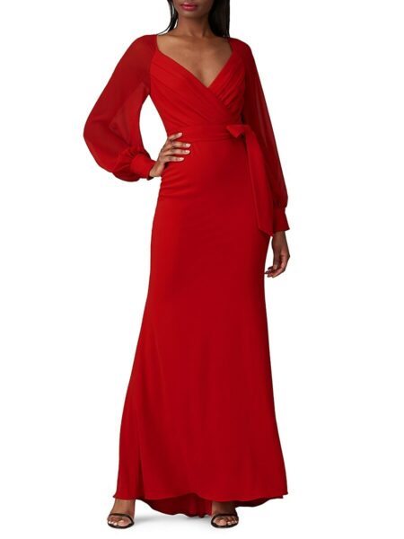  Women's Red Bow Crepe Gown Red   P