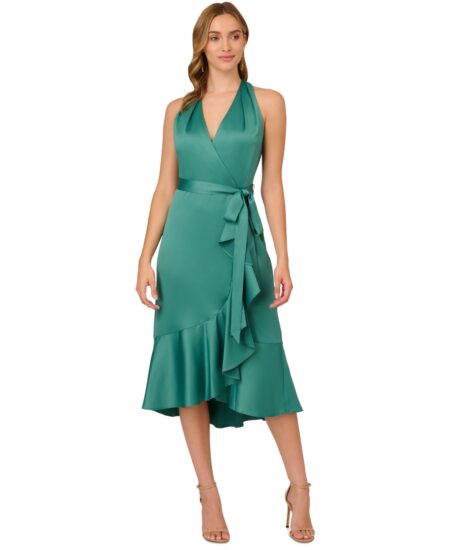  Women's Ruffled Faux-Wrap Midi Dress Jungle Green