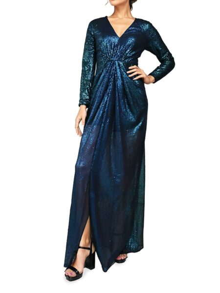  Women's Sequin Draped Gown Teal   