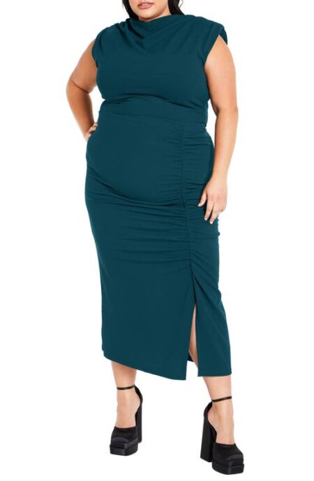  Zaby Ruched Midi Dress in Emerald at Nordstrom