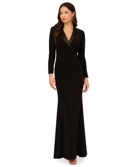 Adrainna Papell Women's Long-Sleeve Tuxedo Gown Black