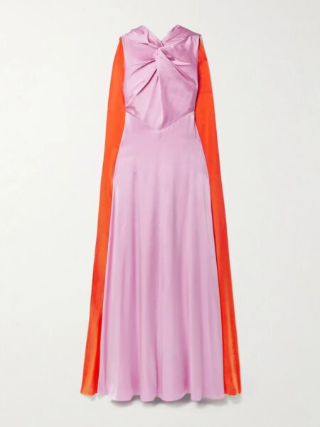   Amanita Cape-effect Twist-front Two-tone Silk-satin Gown Pink