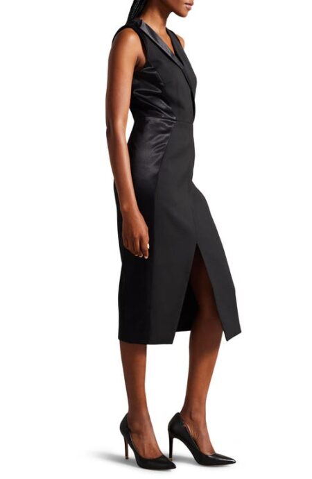  Ariaald Mixed Media Sleeveless Faux Wrap Dress in Black at Nordstrom   