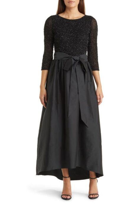  Beaded Bodice Taffeta A-Line Gown in Black at Nordstrom   